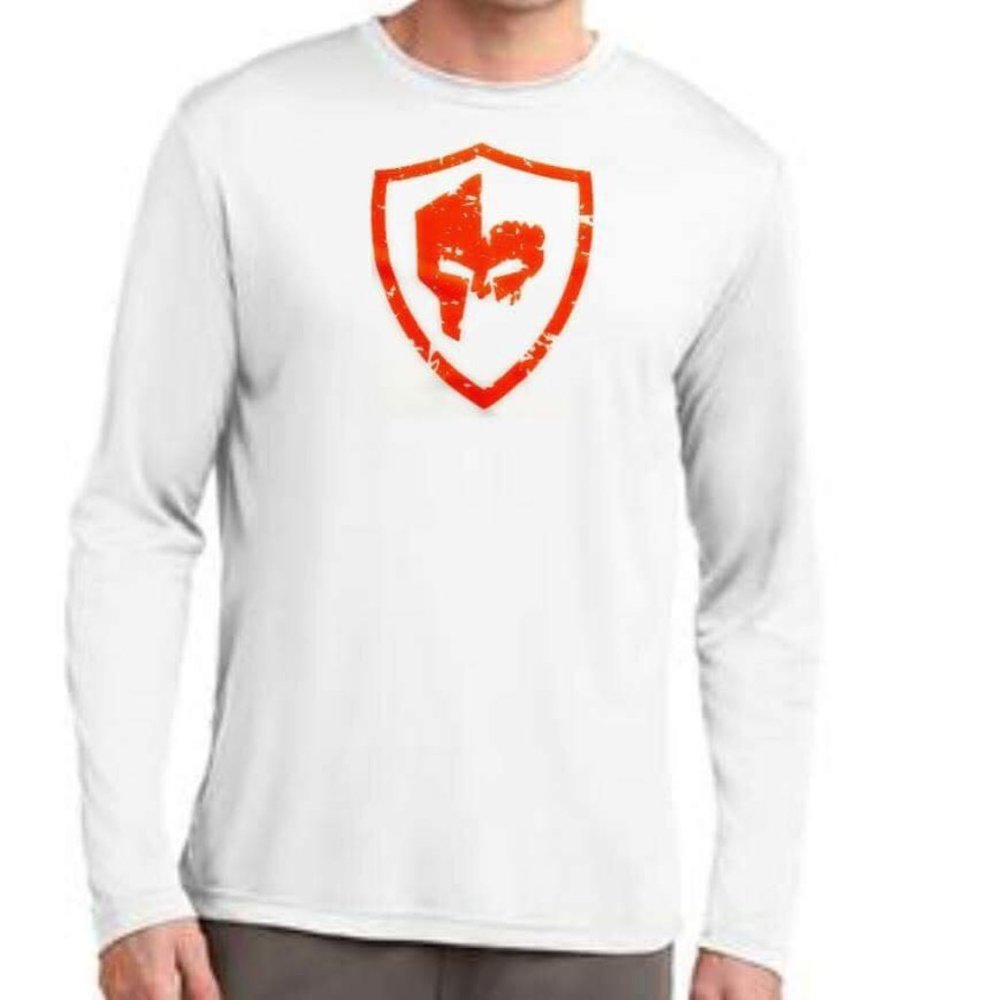 Performance Tee, Long Sleeve, White w/ Orange NEW